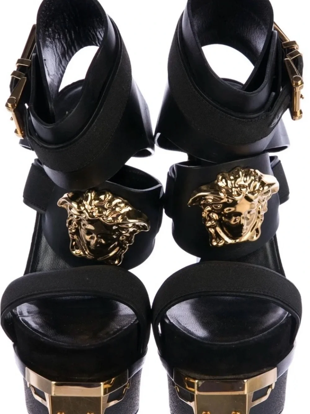 Versace Black Platform Heels with Gold Medusa Plaques